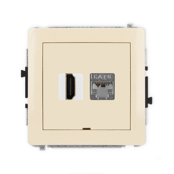 Mechanizm gniazda pojedynczego HDMI 2.0, 4K + gniazda komp. poj. 1xRJ45, kat. 6, ekranowany, 8-stykowy, bez pola opisowego Karlik seria DECO 1DGHKBO-46 kolor beżowy