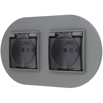 Dwa gniazda hermetyczne do łazienki z ramką okrągłą seria MINI kolor szary mat