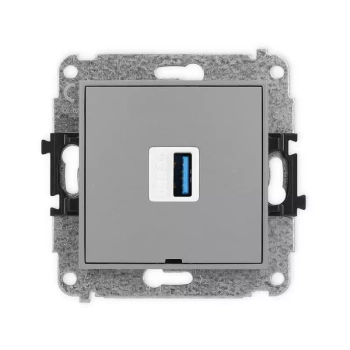 Mechanizm gniazda pojedynczego USB A-A 3.0, bez pola opisowego Karlik seria MINI 27MGUSBBO-5 kolor szary mat
