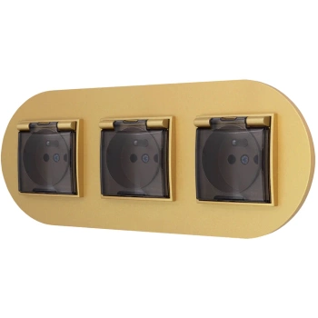 Trzy gniazda hermetyczne z ramką okrągłą seria MINI kolor złoty