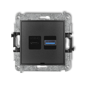 Mechanizm ładowarki USB podwójnej USB C + USB A, 20W max., bez pola opisowego Karlik seria ICON 11ICUSBBO-8 kolor grafitowy