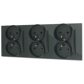 Trzy gniazda podwójne z ramką kwadratową efekt szkła seria ICON kolor grafitowy mat