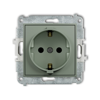 Mechanizm gniazda pojedynczego z uziemieniem SCHUKO 2P+Z z przesłonami torów Karlik seria MINI 61MGP-1sp kolor szałwiowy