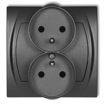 Gniazdo podwójne do ramki poziomej z uziemieniem 2x2P+Z z przesłonami torów Karlik seria LOGO 11LGPR-2zp kolor grafitowy