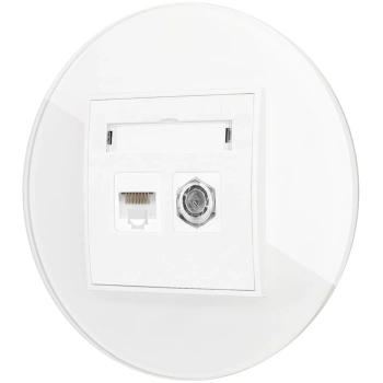 Gniazdo rj45/antenowe z ramką okrągłą efekt szkła seria ICON kolor biały