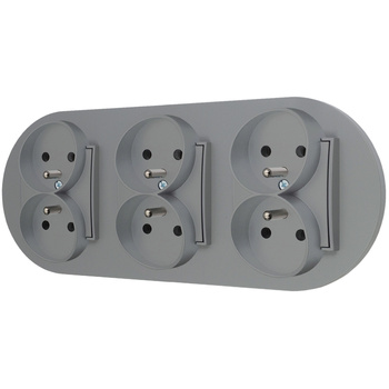 Trzy gniazda podwójne z ramką okrągłą seria MINI kolor szary mat