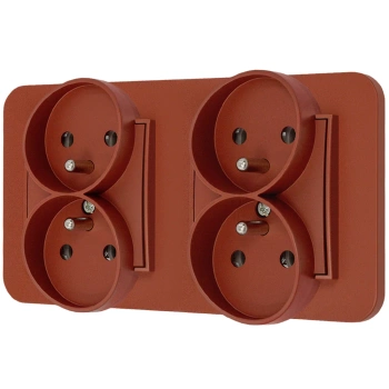 Dwa gniazda podwójne z ramką zaokrągloną seria MINI kolor terakota