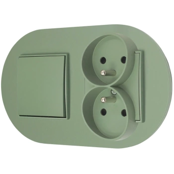 Włącznik pojedynczy z gniazdem podwójnym z ramką okrągłą seria MINI kolor szałwiowy