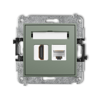 Mechanizm gniazda pojedynczego HDMI 2.0, 4K + gniazda komp. poj. 1xRJ45, kat. 6A, 8-stykowy Karlik seria ICON 61IGHK-46A kolor szałwiowy