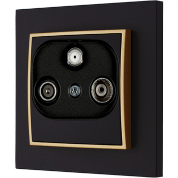 Gniazdo rtv-sat końcowe z ramką mini kolor czarny mat/złoty