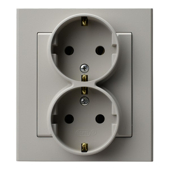 Gniazdo podwójne z uziemieniem schuko kompletne z ramką seria SONATA kolor Kaszmir symbol GP-2RS/82