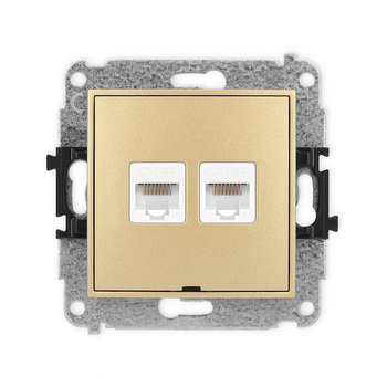 Mechanizm gniazda komputerowego podwójnego 2xRJ45, kat. 5e, 8-stykowy, bez pola opisowego Karlik seria ICON 29IGKBO-2 kolor złoty