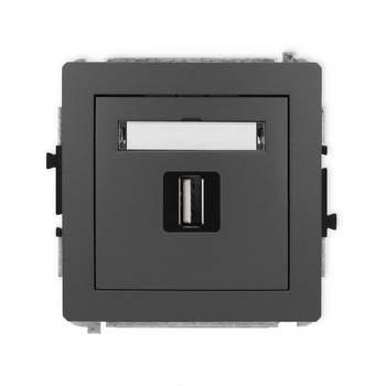 Mechanizm gniazda pojedynczego USB A-A 2.0 Karlik seria DECO 28DGUSB-1 kolor grafitowy mat
