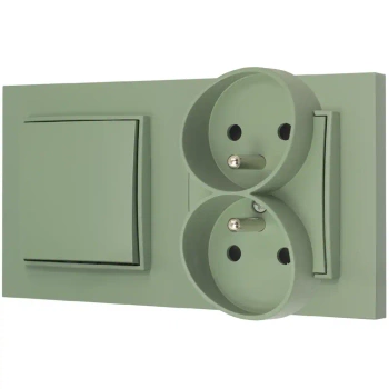 Włącznik pojedynczy z gniazdem podwójnym z ramką prostą seria MINI kolor szałwiowy