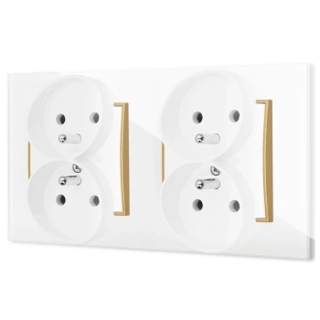 Dwa gniazda podwójne z ramką kwadratową efekt szkła seria ICON kolor biały/złoty