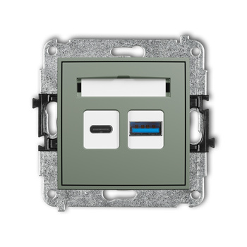 Mechanizm ładowarki USB podwójnej USB C + USB A, 20W max. Karlik seria ICON 61ICUSB-8 kolor szałwiowy