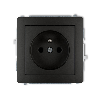 Mechanizm gniazda pojedynczego z uziemieniem 2P+Z z przesłonami torów Karlik seria DECO 12DGP-1zp kolor czarny mat