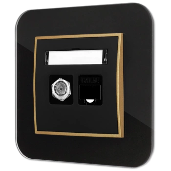 Gniazdo rj45/antenowe z ramką zaokrągloną efekt szkła seria ICON kolor czarny/złoty