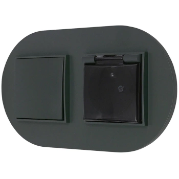 Włącznik pojedynczy z gniazdem hermetycznym z ramką okrągłą seria MINI kolor grafitowy mat