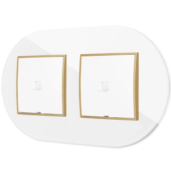 Dwa włączniki pojedyncze w stylu USA ramka okrągła efekt szkła seria ICON kolor biały/złoty