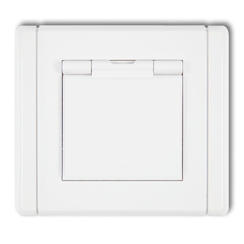 Gniazdo bryzgoszczelne z uziemieniem 2P+Z klapka biała, przesłony torów prądowych Karlik seria FLEXI FGPB-1zp kolor biały