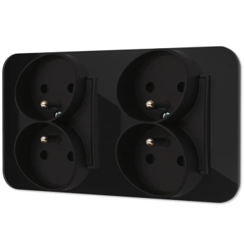 Dwa gniazda podwójne z ramką zaokrągloną efekt szkła seria ICON kolor czarny