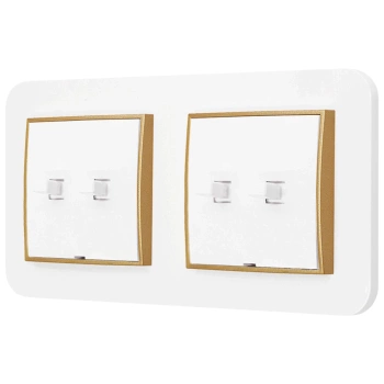 Dwa włączniki podwójne w stylu USA ramka zaokrąglona seria Mini kolor biały mat/złoty