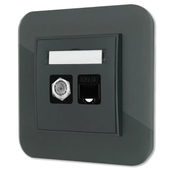 Gniazdo rj45/antenowe z ramką zaokrągloną efekt szkła seria ICON kolor grafitowy mat