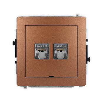 Mechanizm gniazda komputerowego podwójnego 2xRJ45, kat. 6, ekranowany, 8-stykowy, bez pola opisowego Karlik seria DECO 9DGKBO-6 kolor brązowy metalik