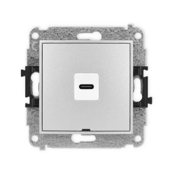 Mechanizm gniazda pojedynczego 1xUSB C-C, bez pola opisowego Karlik seria MINI 7MGUSBBO-7 kolor srebrny metalik