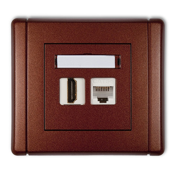 Gniazdo pojedyncze HDMI 2.0, 4K + gniazdo komp. poj. 1xRJ45, kat. 5e, 8-stykowe Karlik seria FLEXI 9FGHK-45e kolor brązowy metalik