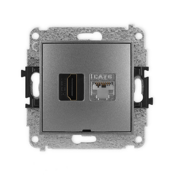 Mechanizm gniazda pojedynczego HDMI 2.0, 4K + gniazda komp. poj. 1xRJ45, kat. 6, ekranowany, 8-stykowy, bez pola opisowego Karlik seria ICON 11IGHKBO-46 kolor grafitowy