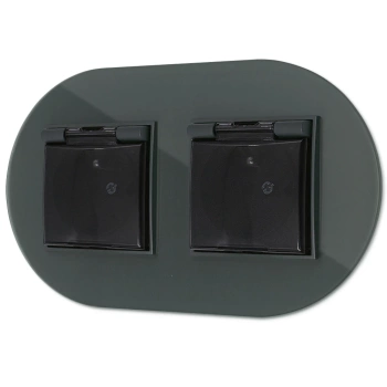 Dwa gniazda hermetyczne do łazienki z ramką okrągłą efekt szkła seria ICON kolor grafitowy mat