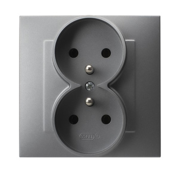 Gniazdo podwójne z uziemieniem kompletne z ramką seria SZAFIR kolor Szary mat symbol GP-2ZZ/70