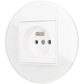 Gniazdo pojedyncze z ramką okrągłą efekt szkła seria ICON kolor biały