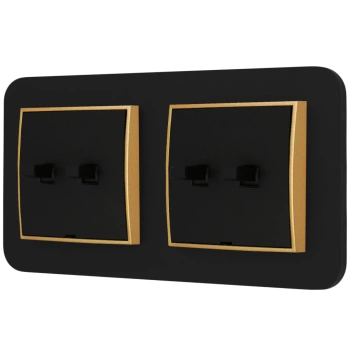 Dwa włączniki podwójne w stylu USA ramka zaokrąglona seria Mini kolor czarny mat/złoty