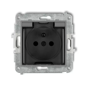 Mechanizm gniazda bryzgoszczelnego z uziemieniem 2P+Z klapka dymna, przesłony torów prądowych Karlik seria ICON 27IGPB-1zdp kolor szary mat