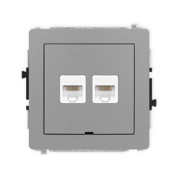 Mechanizm gniazda komputerowego podwójnego 2xRJ45, kat. 5e, 8-stykowy, bez pola opisowego Karlik seria DECO 27DGKBO-2 kolor szary mat