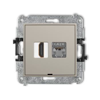 Mechanizm gniazda pojedynczego HDMI 2.0, 4K + gniazda komp. poj. 1xRJ45, kat. 6, ekranowany, 8-stykowy, bez pola opisowego Karlik seria ICON 60IGHKBO-46 kolor taupe