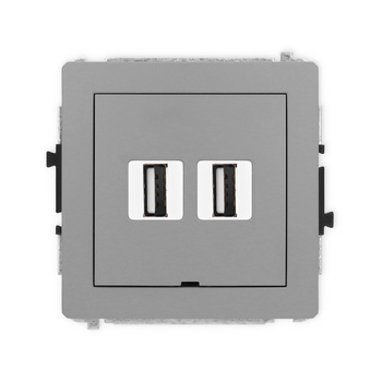Mechanizm gniazda podwójnego 2xUSB A-A 2.0, bez pola opisowego Karlik seria DECO 27DGUSBBO-2 kolor szary mat