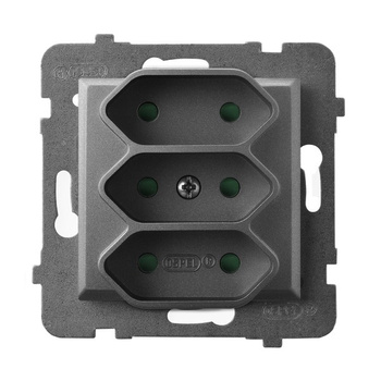 Gniazdo potrójne EURO z przesłonami torów prądowych seria ARIA kolor Szary mat symbol GP-3UP/m/70