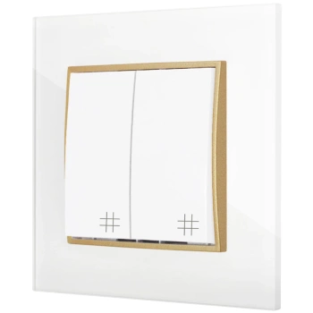 Włącznik krzyżowy podwójny z ramką kwadratową efekt szkła seria ICON kolor biały/złoty