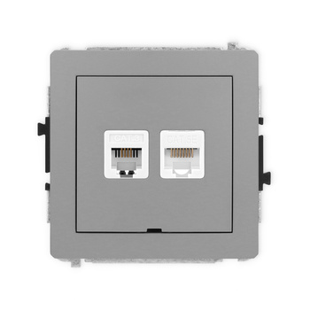 Mechanizm gniazda telefonicznego pojedynczego 1xRJ11 + komputerowego pojedynczego 1xRJ45, kat. 5e, 8-stykowy, beznarzędziowe, bez pola opisowego Karlik seria DECO 27DGTKBO kolor szary mat