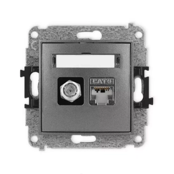 Mechanizm gniazda antenowego poj. typu F SAT + gniazda komp. poj. 1xRJ45, kat. 6 ekranowany, 8-stykowy Karlik seria MINI 11MGFK-5 kolor grafitowy