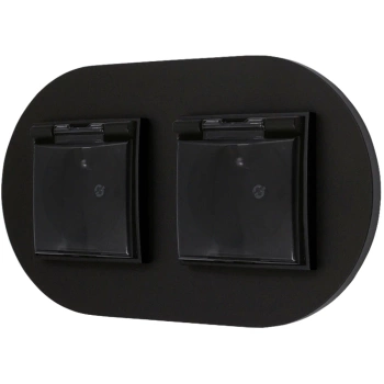 Dwa gniazda hermetyczne do łazienki z ramką okrągłą seria MINI kolor czarny mat