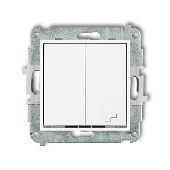 Mechanizm łącznika jednobiegunowego ze schodowym wspólne zasilanie Karlik seria ICON IWP-10.1 kolor biały