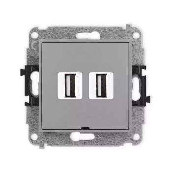 Mechanizm gniazda podwójnego 2xUSB A-A 2.0, bez pola opisowego Karlik seria ICON 27IGUSBBO-2 kolor szary mat
