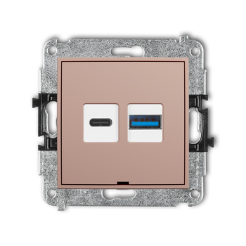 Mechanizm ładowarki USB podwójnej USB C + USB A, 20W max., bez pola opisowego Karlik seria MINI 62MCUSBBO-8 kolor łososiowy