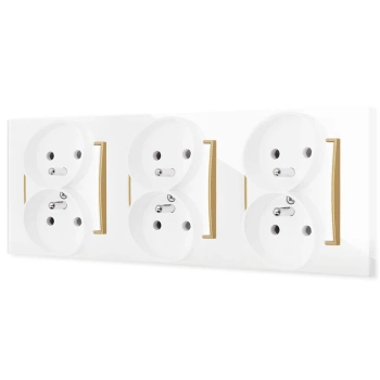 Trzy gniazda podwójne z ramką kwadratową efekt szkła seria ICON kolor biały/złoty