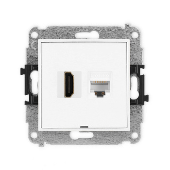 Mechanizm gniazda pojedynczego HDMI 2.1, 8K + gniazda komp. poj. 1xRJ45, kat. 6A, 8-stykowy, bez pola opisowego Karlik seria ICON IGHKBO-86A kolor biały